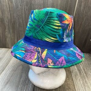 VTG Med Floral Hawaiian Fisherman Bucket Dad Hat Tropical Summer 80s YoungAn